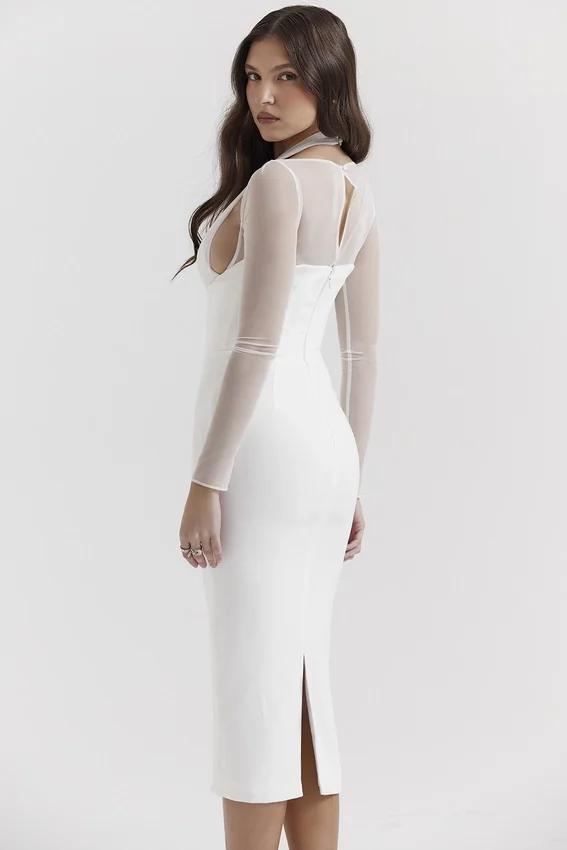 Yasmin White Plunge Midi Dress Yasmin White Plunge Midi Dress