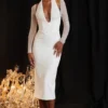 Yasmin White Plunge Midi Dress Yasmin White Plunge Midi Dress