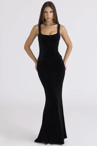 Yasmina Black Velvet Hourglass Maxi Dress – Limited Edition