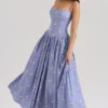 Ysabella Blue Daisy Print Stretch Cotton Midi Sundress Ysabella Blue Daisy Print Stretch Cotton Midi Sundress