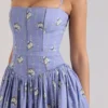 Ysabella Blue Daisy Print Stretch Cotton Midi Sundress Ysabella Blue Daisy Print Stretch Cotton Midi Sundress