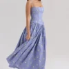 Ysabella Blue Daisy Print Stretch Cotton Midi Sundress Ysabella Blue Daisy Print Stretch Cotton Midi Sundress