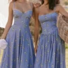Ysabella Blue Daisy Print Stretch Cotton Midi Sundress Ysabella Blue Daisy Print Stretch Cotton Midi Sundress