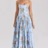 Ysabella Blue Vintage Rose Print Cotton Midi Sundress Ysabella Blue Vintage Rose Print Cotton Midi Sundress