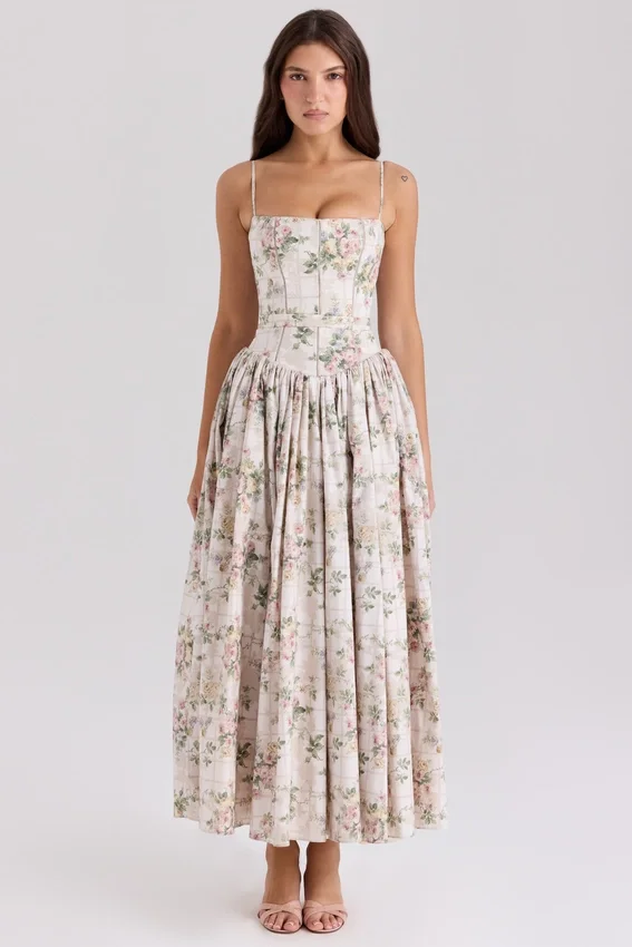 Ysabella Cream Floral Print Cotton Midi Sundress Ysabella Cream Floral Print Cotton Midi Sundress