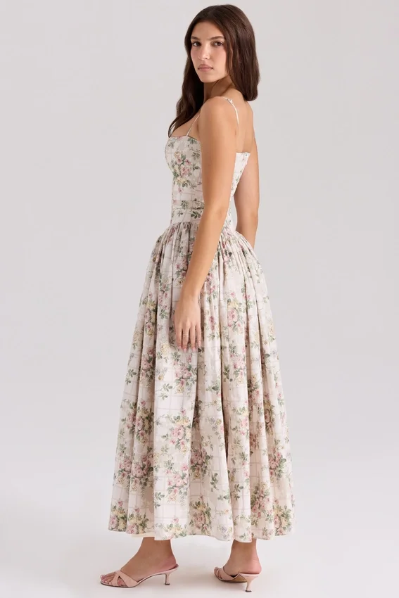 Ysabella Cream Floral Print Cotton Midi Sundress Ysabella Cream Floral Print Cotton Midi Sundress