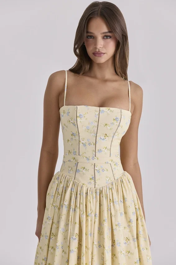 Ysabella Floral Lemon Print Cotton Midi Sundress Ysabella Floral Lemon Print Cotton Midi Sundress