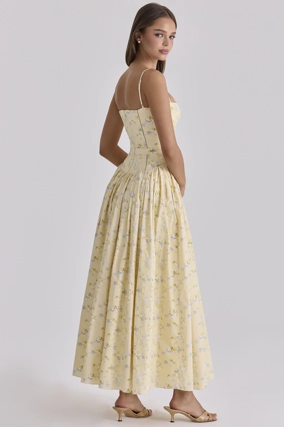 Ysabella Floral Lemon Print Cotton Midi Sundress Ysabella Floral Lemon Print Cotton Midi Sundress