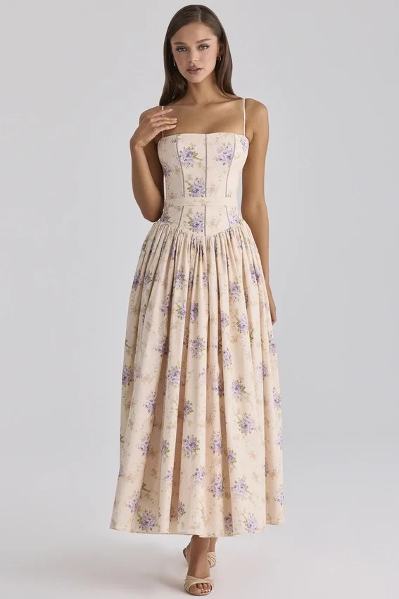 Ysabella Ivory Sweet Peony Floral Print Cotton Midi Sundress Ysabella Ivory Sweet Peony Floral Print Cotton Midi Sundress
