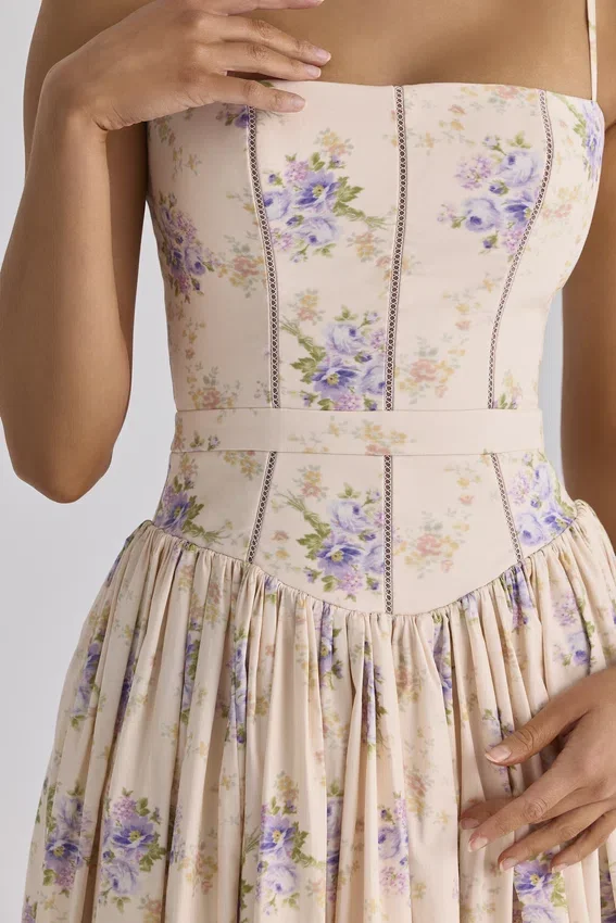 Ysabella Ivory Sweet Peony Floral Print Cotton Midi Sundress Ysabella Ivory Sweet Peony Floral Print Cotton Midi Sundress