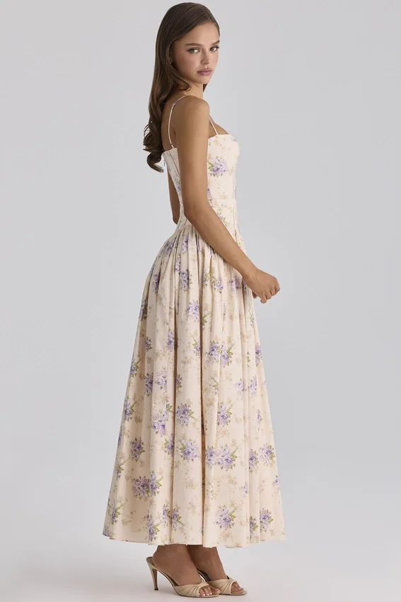 Ysabella Ivory Sweet Peony Floral Print Cotton Midi Sundress Ysabella Ivory Sweet Peony Floral Print Cotton Midi Sundress