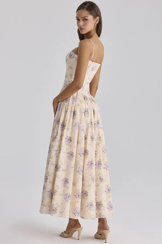 Ysabella Ivory Sweet Peony Floral Print Cotton Midi Sundress Ysabella Ivory Sweet Peony Floral Print Cotton Midi Sundress