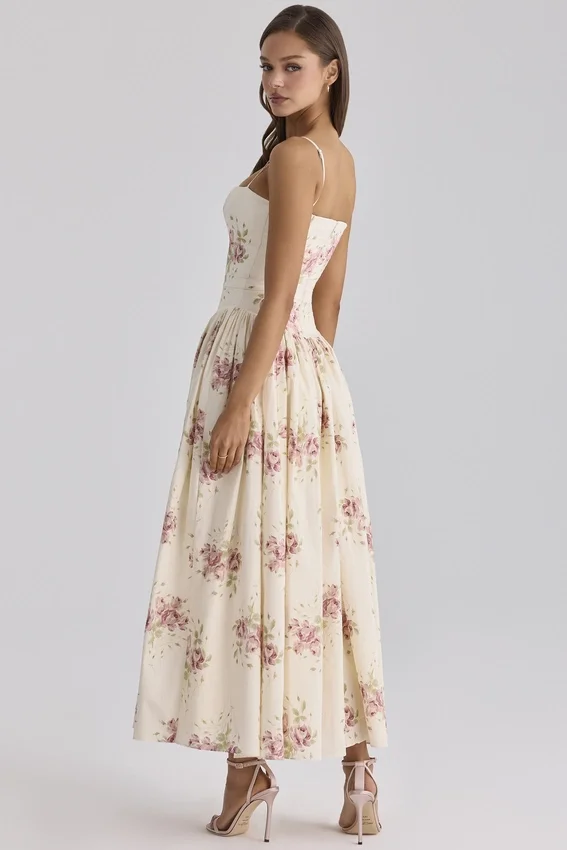 Ysabella Ivory Vintage Rose Print Cotton Midi Sundress Ysabella Ivory Vintage Rose Print Cotton Midi Sundress
