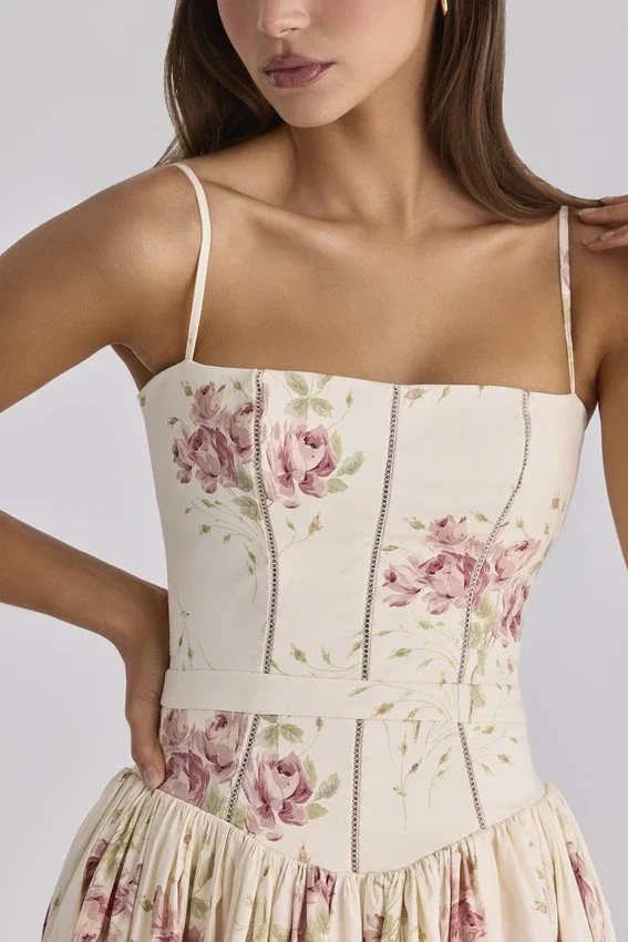 Ysabella Ivory Vintage Rose Print Cotton Midi Sundress Ysabella Ivory Vintage Rose Print Cotton Midi Sundress