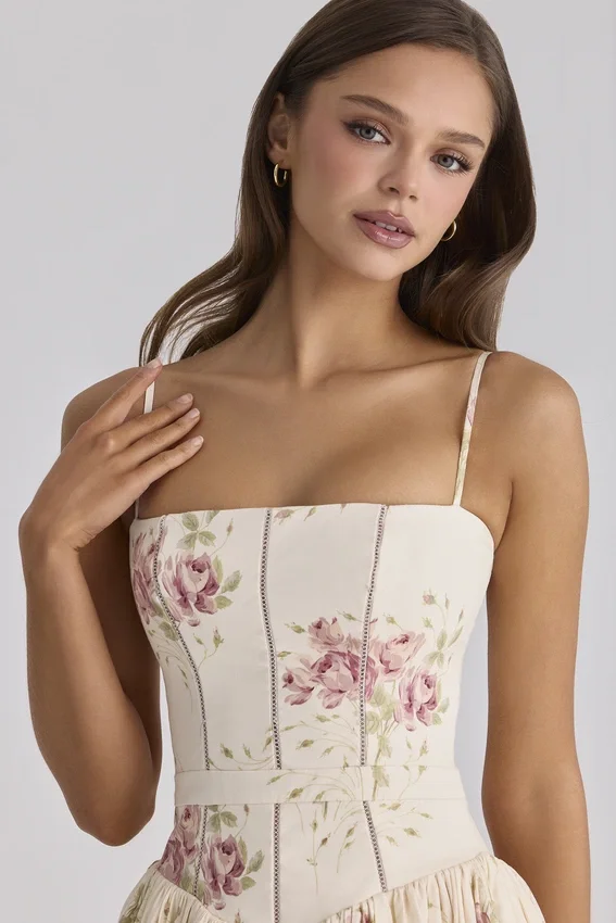 Ysabella Ivory Vintage Rose Print Cotton Midi Sundress Ysabella Ivory Vintage Rose Print Cotton Midi Sundress