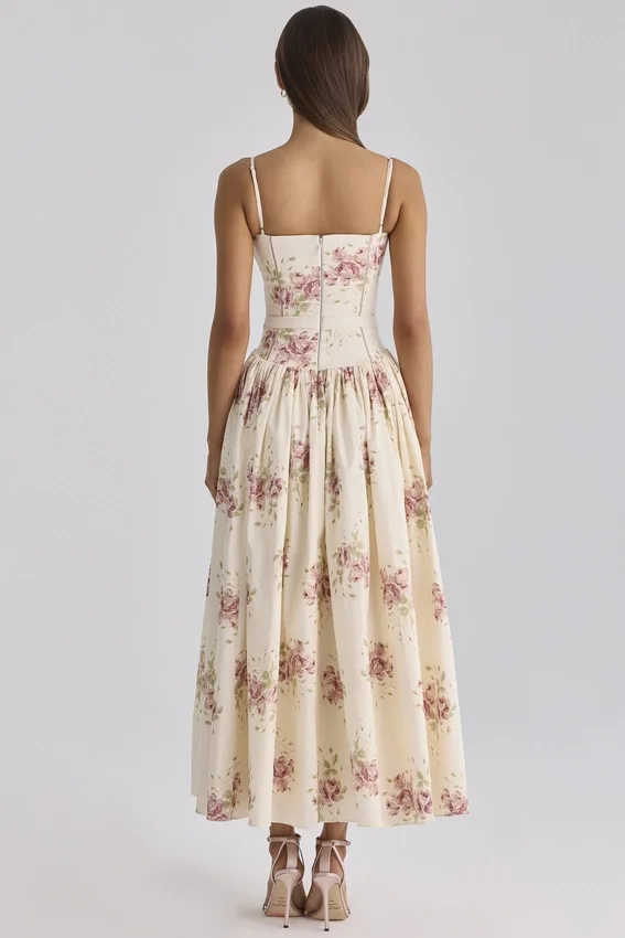 Ysabella Ivory Vintage Rose Print Cotton Midi Sundress Ysabella Ivory Vintage Rose Print Cotton Midi Sundress