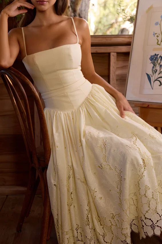 Ysabella Lemon Custom Lace + Broderie Anglaise Midi Sundress Ysabella Lemon Custom Lace + Broderie Anglaise Midi Sundress