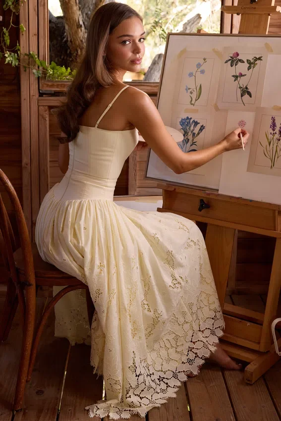 Ysabella Lemon Custom Lace + Broderie Anglaise Midi Sundress Ysabella Lemon Custom Lace + Broderie Anglaise Midi Sundress