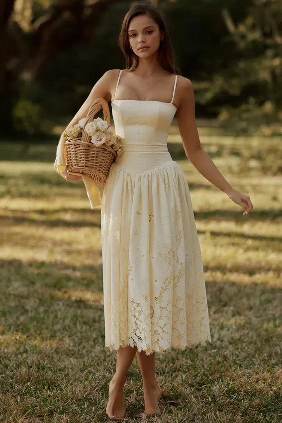 Ysabella Lemon Custom Lace + Broderie Anglaise Midi Sundress Ysabella Lemon Custom Lace + Broderie Anglaise Midi Sundress