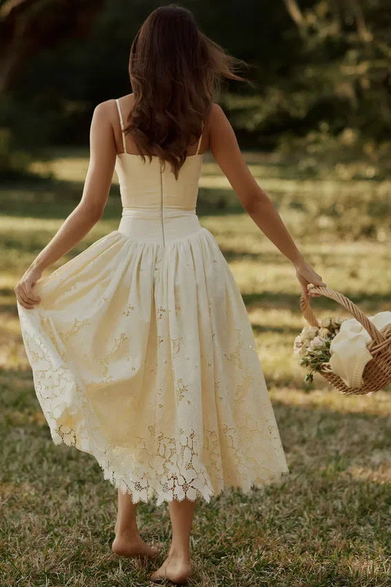 Ysabella Lemon Custom Lace + Broderie Anglaise Midi Sundress Ysabella Lemon Custom Lace + Broderie Anglaise Midi Sundress