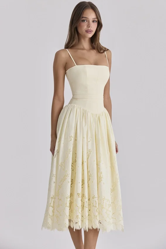 Ysabella Lemon Custom Lace + Broderie Anglaise Midi Sundress Ysabella Lemon Custom Lace + Broderie Anglaise Midi Sundress