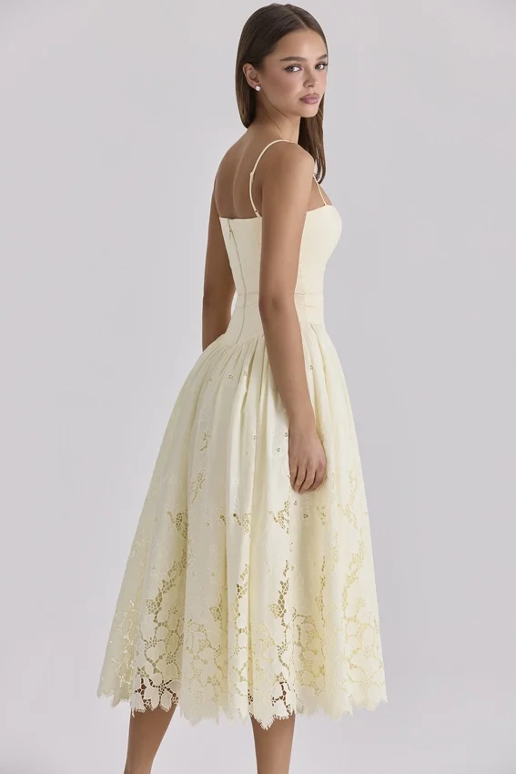 Ysabella Lemon Custom Lace + Broderie Anglaise Midi Sundress Ysabella Lemon Custom Lace + Broderie Anglaise Midi Sundress