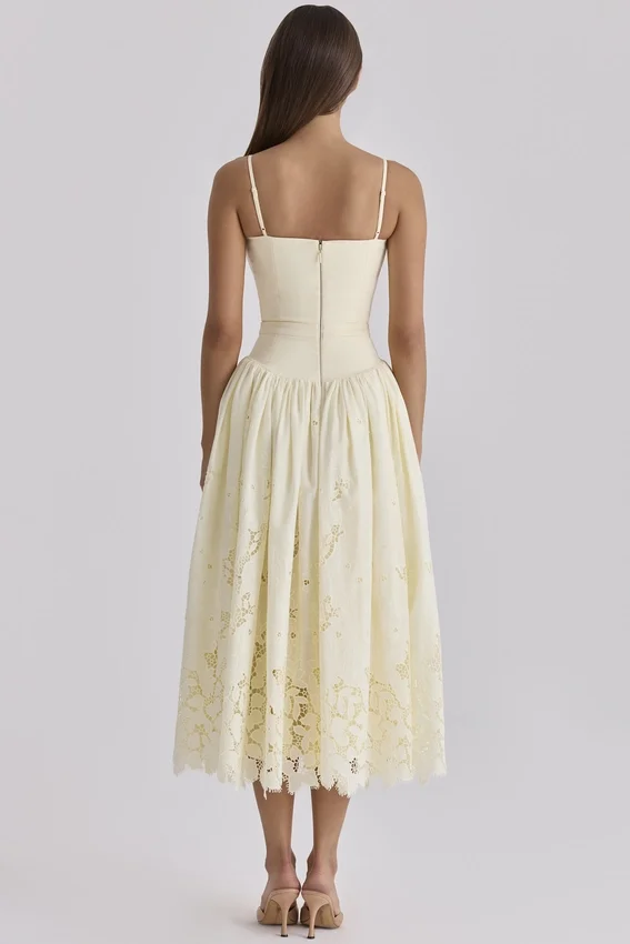 Ysabella Lemon Custom Lace + Broderie Anglaise Midi Sundress Ysabella Lemon Custom Lace + Broderie Anglaise Midi Sundress