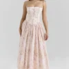 Ysabella Peach Floral Print Stretch Cotton Midi Sundress Ysabella Peach Floral Print Stretch Cotton Midi Sundress
