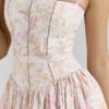 Ysabella Peach Floral Print Stretch Cotton Midi Sundress Ysabella Peach Floral Print Stretch Cotton Midi Sundress