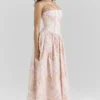 Ysabella Peach Floral Print Stretch Cotton Midi Sundress Ysabella Peach Floral Print Stretch Cotton Midi Sundress