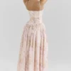 Ysabella Peach Floral Print Stretch Cotton Midi Sundress Ysabella Peach Floral Print Stretch Cotton Midi Sundress