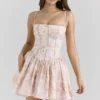 Ysabella Peach Floral Print Stretch Cotton Mini Sundress Ysabella Peach Floral Print Stretch Cotton Mini Sundress