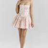 Ysabella Peach Floral Print Stretch Cotton Mini Sundress Ysabella Peach Floral Print Stretch Cotton Mini Sundress