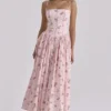 Ysabella Pink Vintage Rose Print Cotton Midi Sundress Ysabella Pink Vintage Rose Print Cotton Midi Sundress