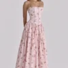 Ysabella Pink Vintage Rose Print Cotton Midi Sundress Ysabella Pink Vintage Rose Print Cotton Midi Sundress