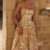 Ysabella Warm Rose Print Cotton Midi Sundress Ysabella Warm Rose Print Cotton Midi Sundress