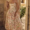 Ysabella Warm Rose Print Cotton Midi Sundress Ysabella Warm Rose Print Cotton Midi Sundress