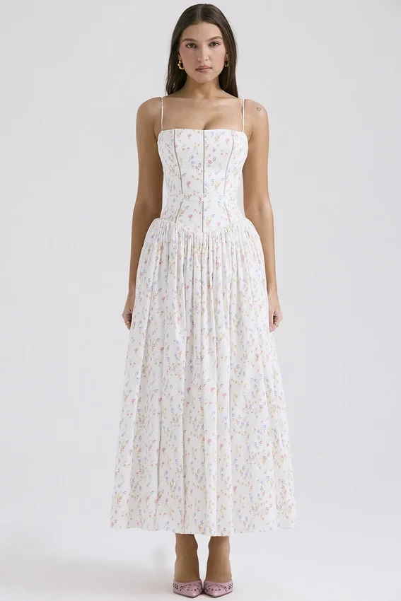 Ysabella White Posy Print Cotton Maxi Sundress Ysabella White Posy Print Cotton Maxi Sundress
