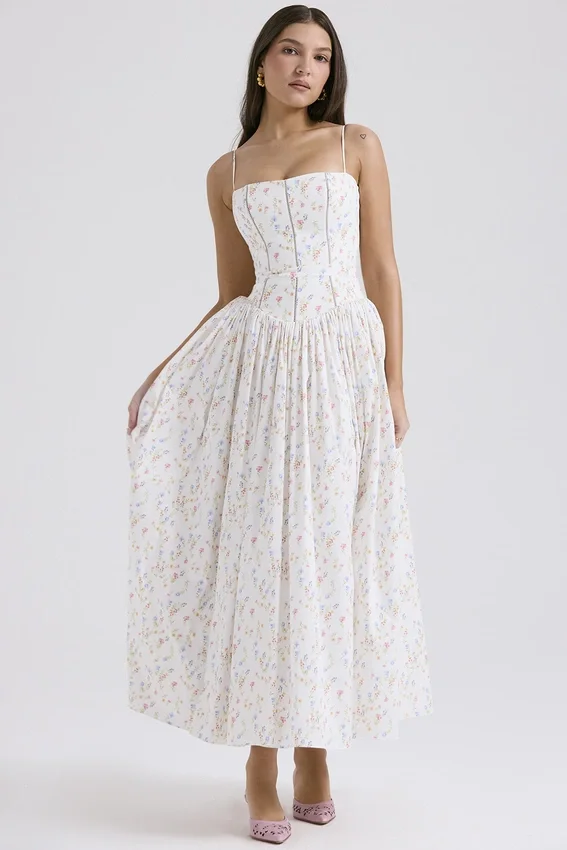 Ysabella White Posy Print Cotton Maxi Sundress Ysabella White Posy Print Cotton Maxi Sundress