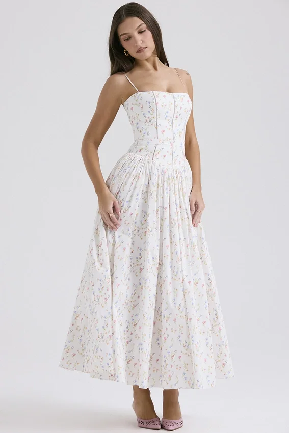 Ysabella White Posy Print Cotton Maxi Sundress Ysabella White Posy Print Cotton Maxi Sundress