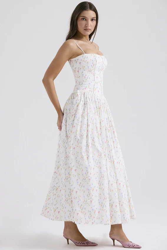 Ysabella White Posy Print Cotton Maxi Sundress Ysabella White Posy Print Cotton Maxi Sundress