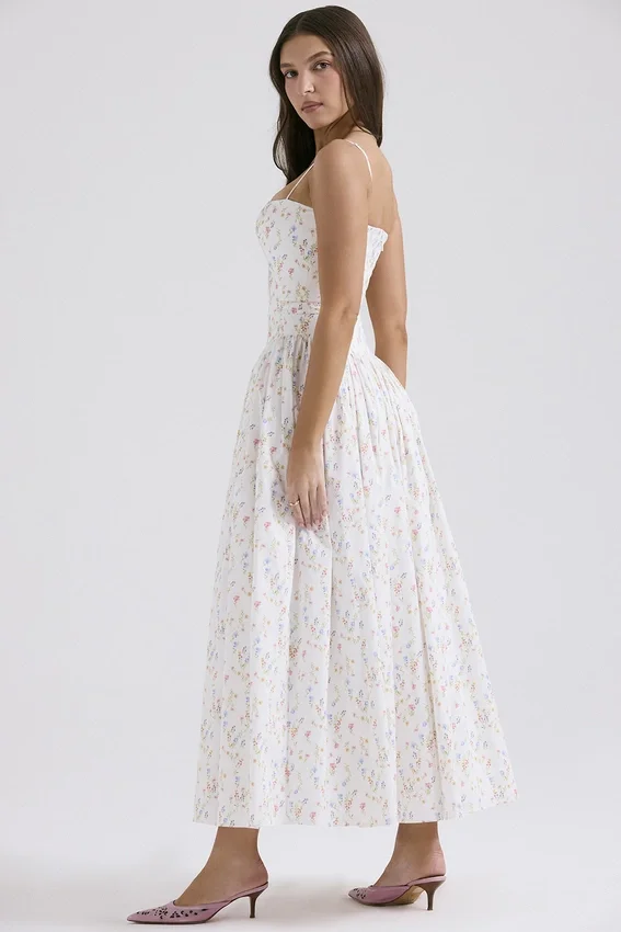Ysabella White Posy Print Cotton Maxi Sundress Ysabella White Posy Print Cotton Maxi Sundress