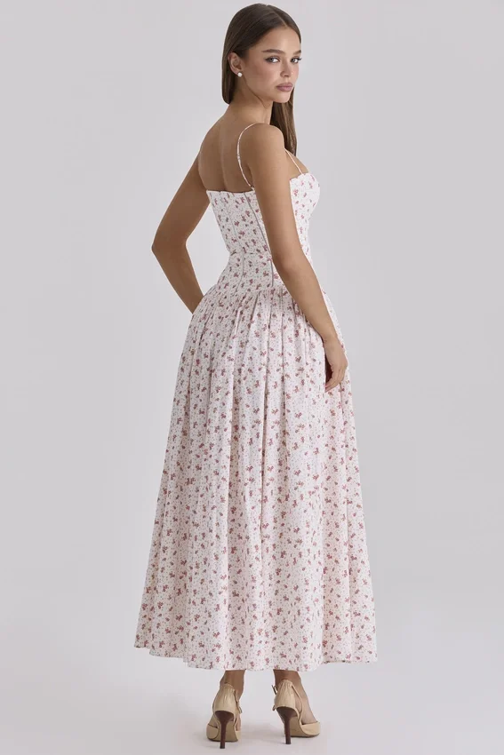 Ysabella White Rose Print Cotton Midi Sundress Ysabella White Rose Print Cotton Midi Sundress