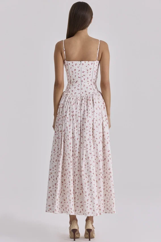 Ysabella White Rose Print Cotton Midi Sundress Ysabella White Rose Print Cotton Midi Sundress