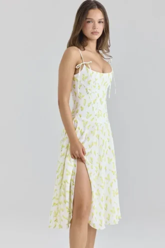 Yvette Lemon Floral Print Georgette Midi Dress