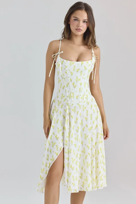 Yvette Lemon Floral Print Georgette Midi Dress Yvette Lemon Floral Print Georgette Midi Dress