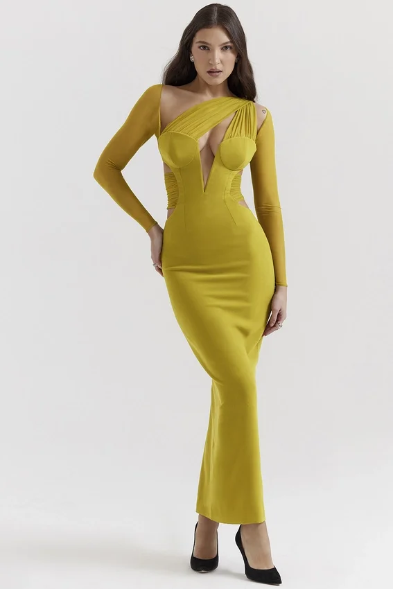 Zahra Chartreuse Plunge Maxi Dress Zahra Chartreuse Plunge Maxi Dress