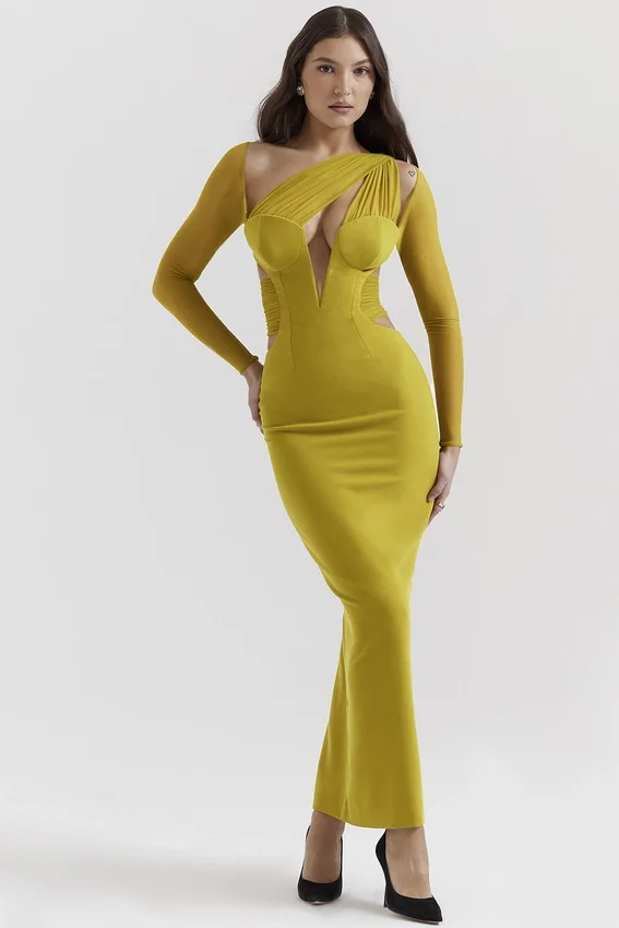 Zahra Chartreuse Plunge Maxi Dress Zahra Chartreuse Plunge Maxi Dress