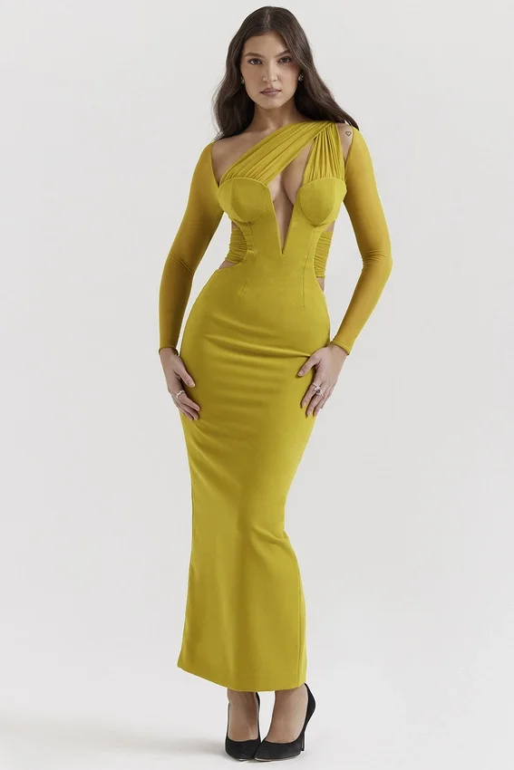 Zahra Chartreuse Plunge Maxi Dress Zahra Chartreuse Plunge Maxi Dress