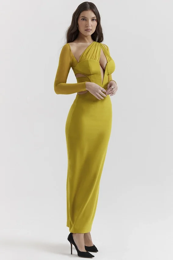 Zahra Chartreuse Plunge Maxi Dress Zahra Chartreuse Plunge Maxi Dress